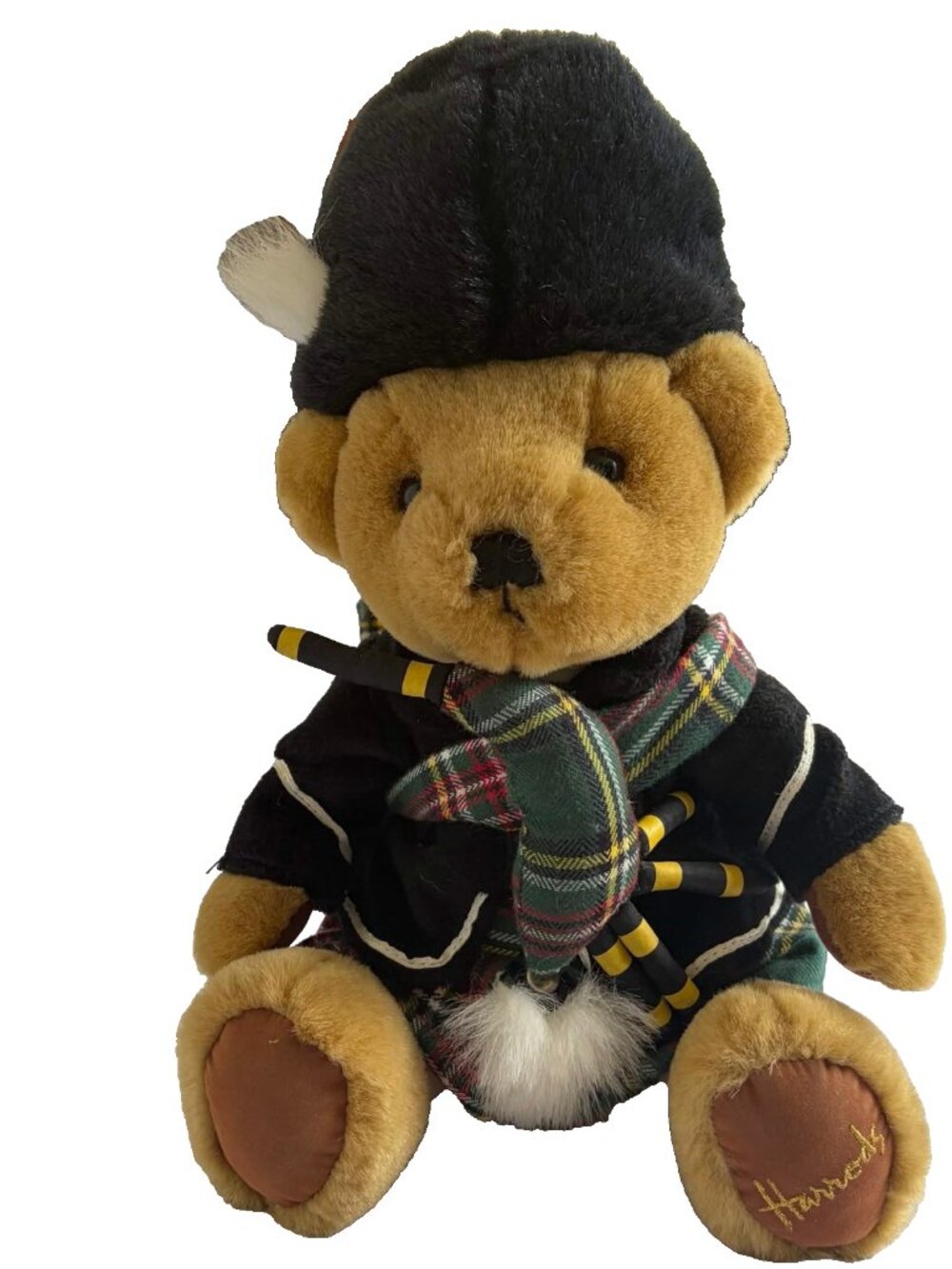 Vintage Harrods Knightsbridge Scottish Teddy Bear Bagpipes Tartan Plaid 12" 90s
